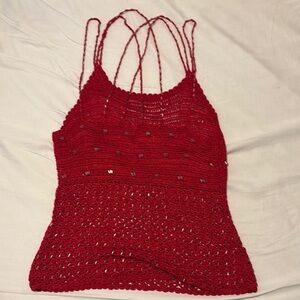 Elegant Red Crochet Women's Top
